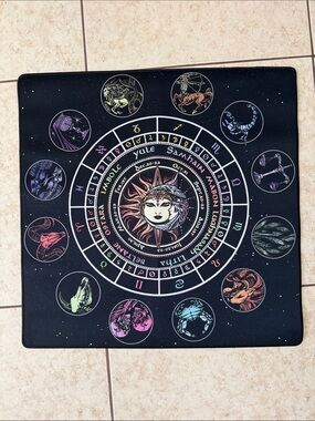 Zodiac Wheel Tarot Cloth Mat - Multicolor/B&W Reversible Celestial Design